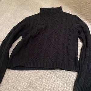 Boohoo small black cable knit turtle neck sweater long sleeve Cozy